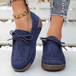 Round Toe Lace-Up Sneakers - minbolu -