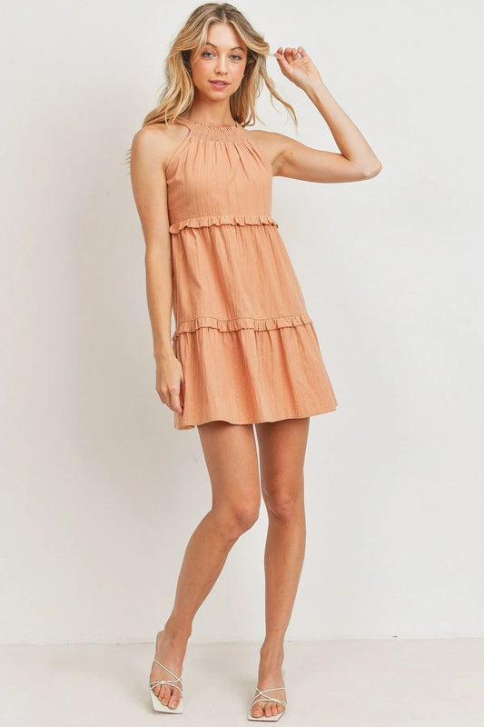 Ruffled Sleeveless Halter Neck Dress - minbolu -