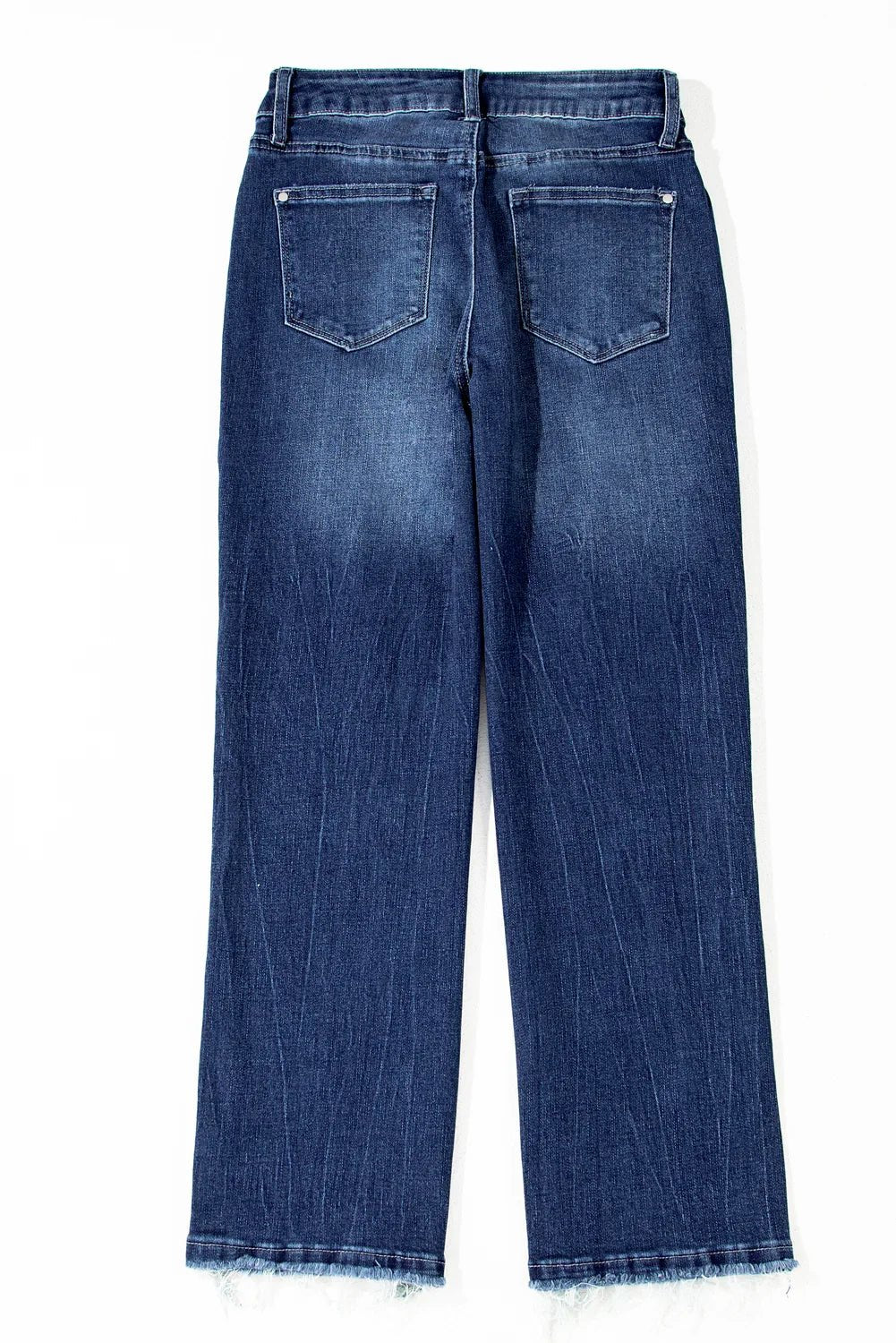 Sail Blue Mineral Wash Raw Hem High Waist Flared Jeans - minbolu