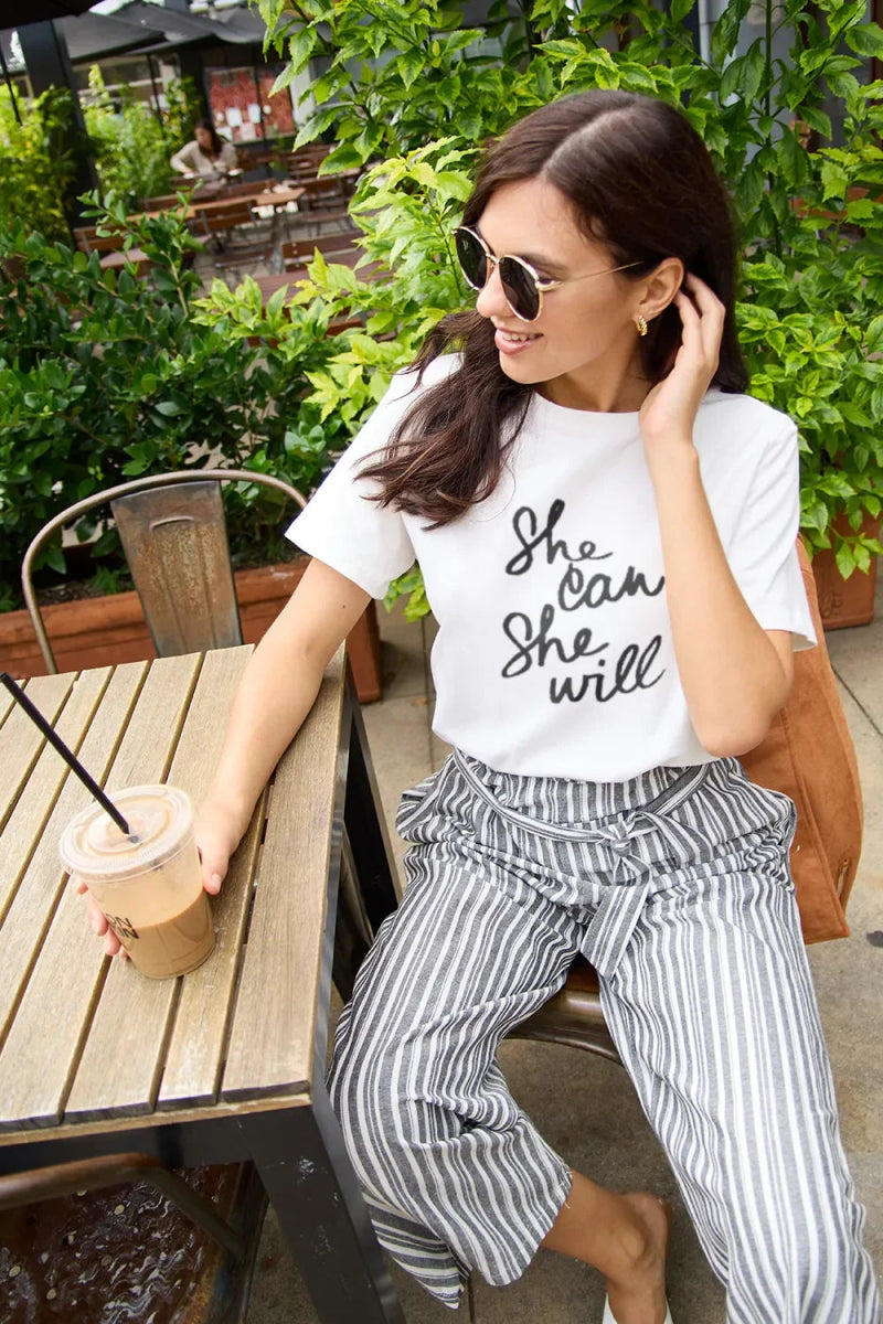 Simply Love Full Size SHE CAN SHE WILL Short Sleeve T-Shirt - minbolu -
