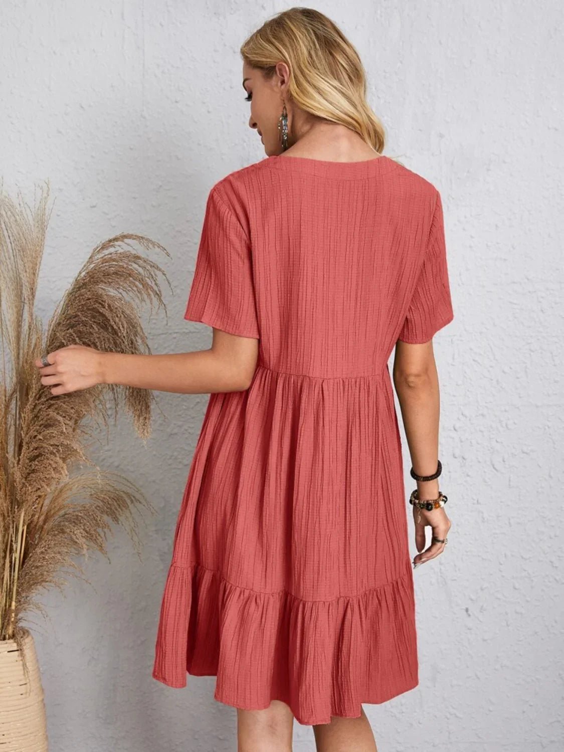 Short Sleeve Knee - Length Boho Dress - minbolu