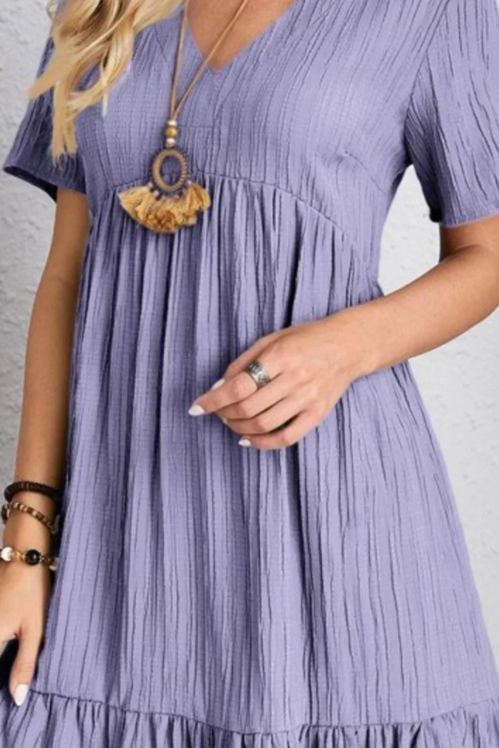 Short Sleeve Knee - Length Boho Dress - minbolu
