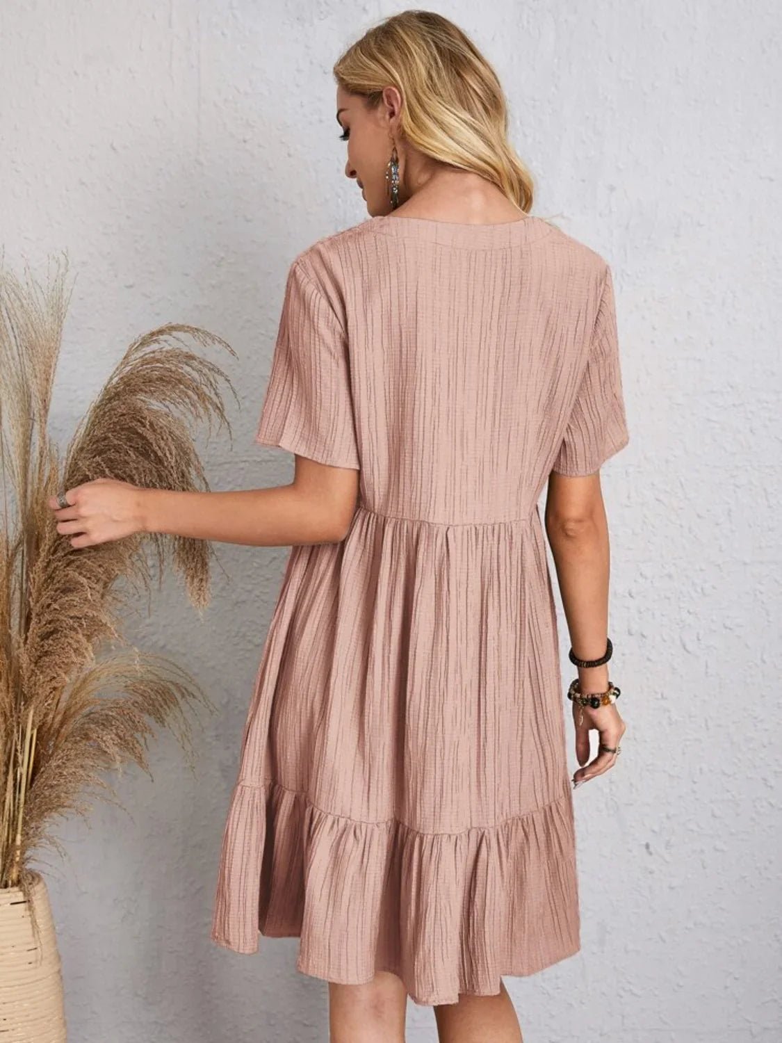 Short Sleeve Knee - Length Boho Dress - minbolu