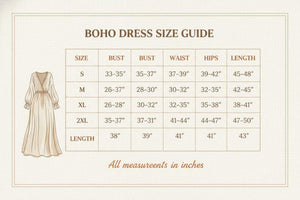 Size Chart for Short Sleeve Knee-Length Boho Dress