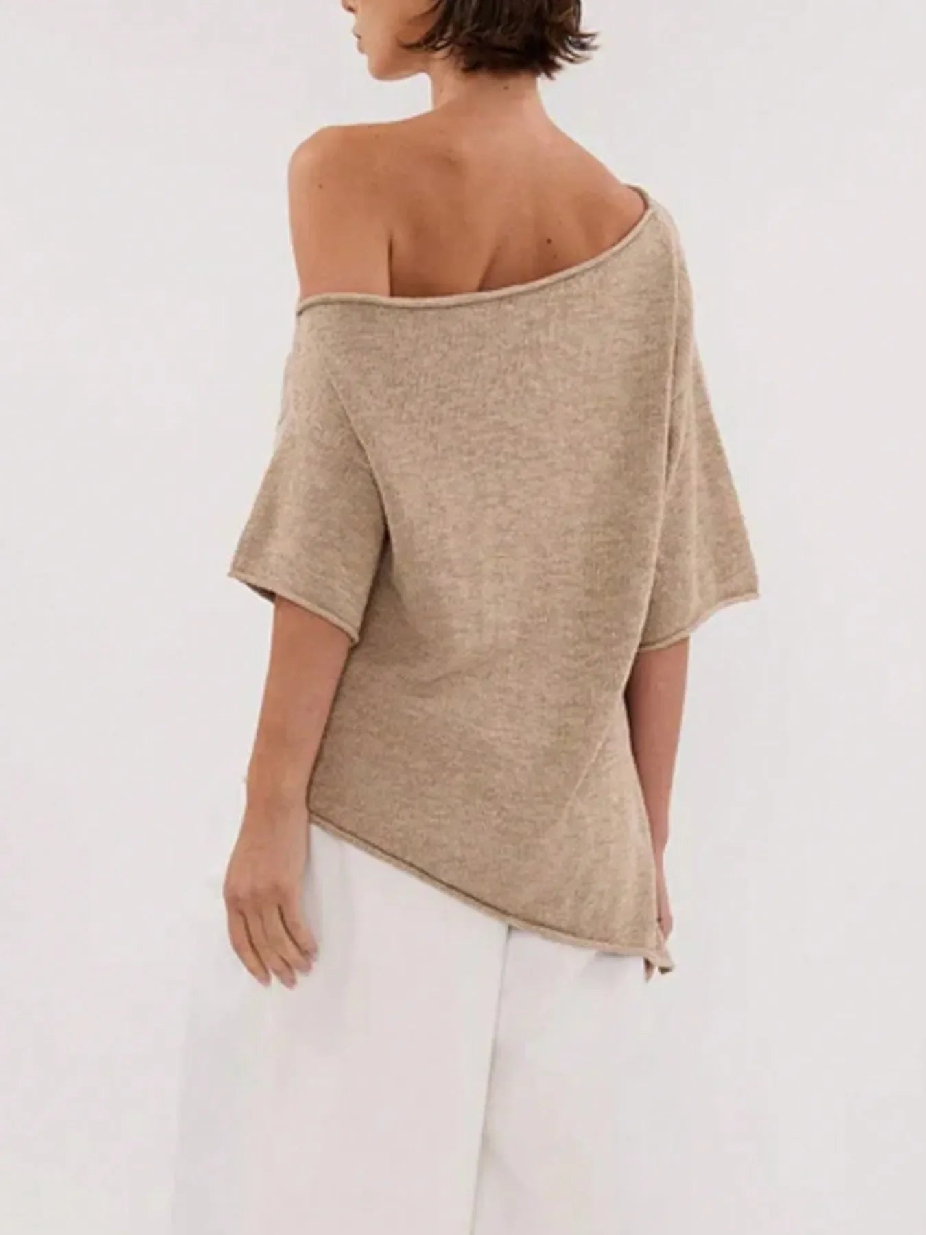 Single Shoulder Knit Top – Relaxed Fit, Italian Style - minbolu