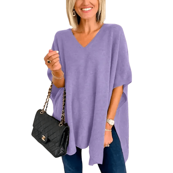 Slit V - Neck Half Sleeve Knit Top - minbolu