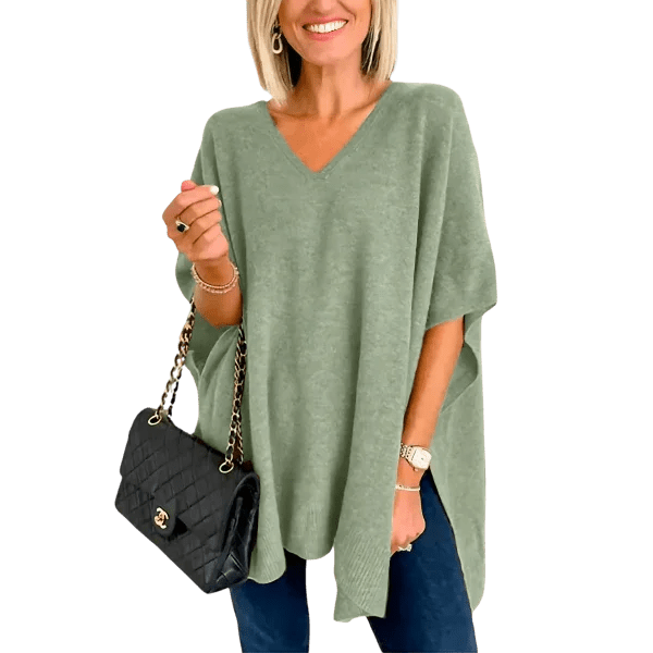 Slit V - Neck Half Sleeve Knit Top - minbolu