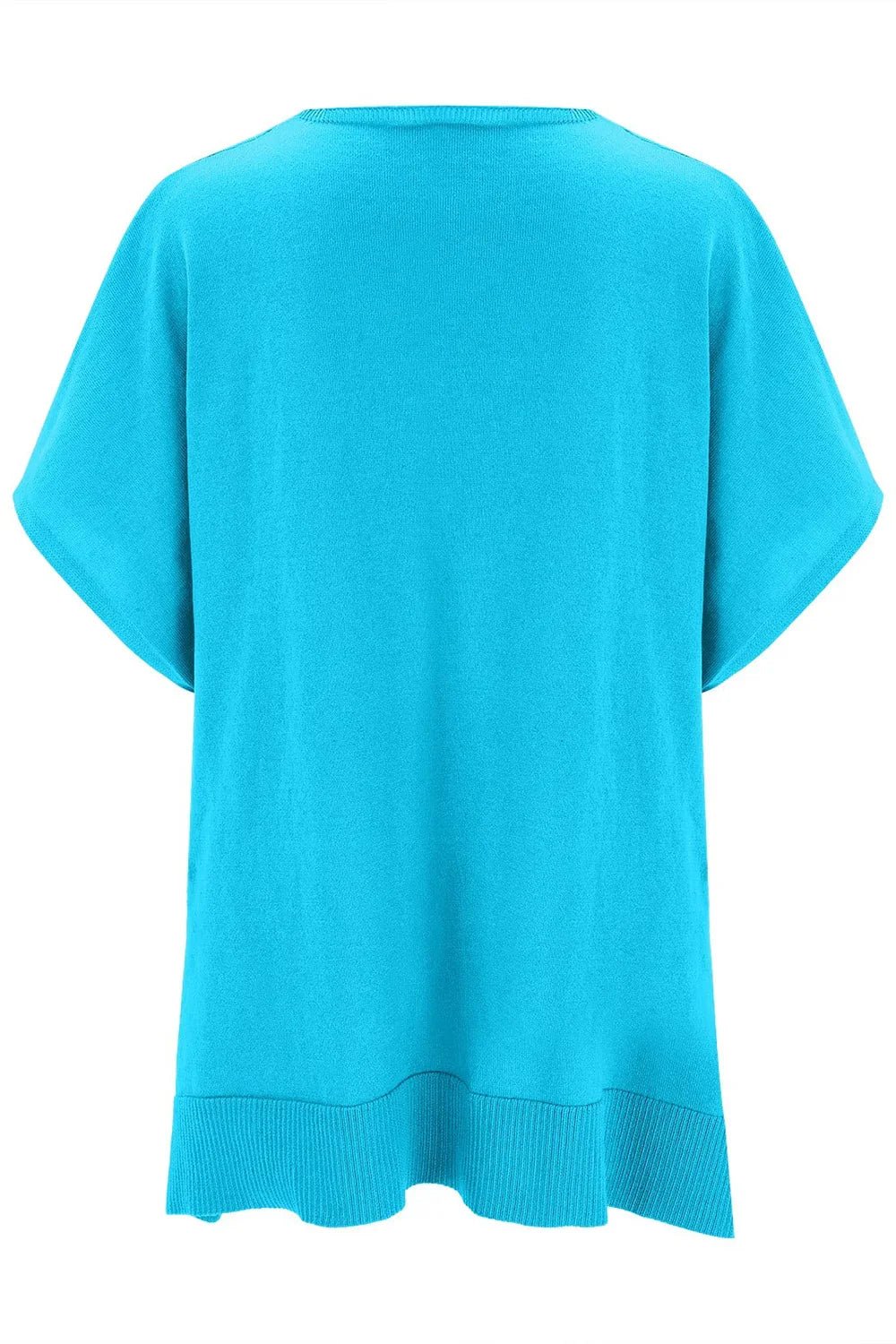 Slit V - Neck Half Sleeve Knit Top - minbolu
