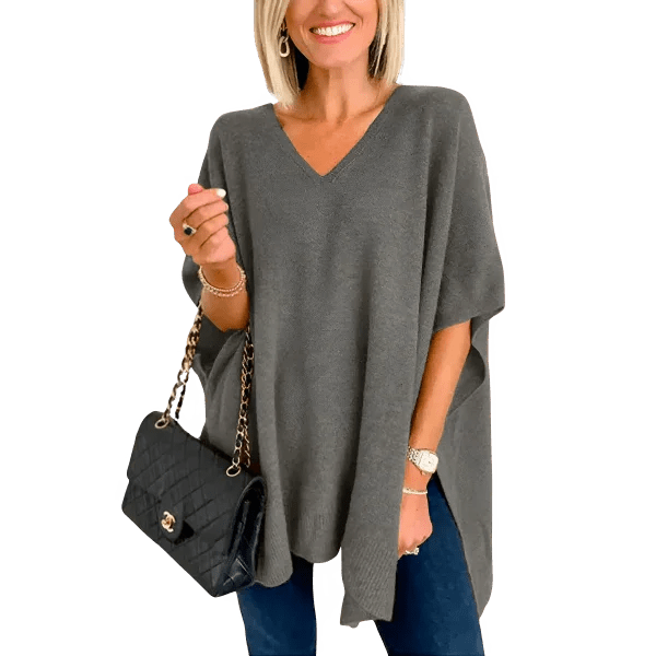 Slit V - Neck Half Sleeve Knit Top - minbolu