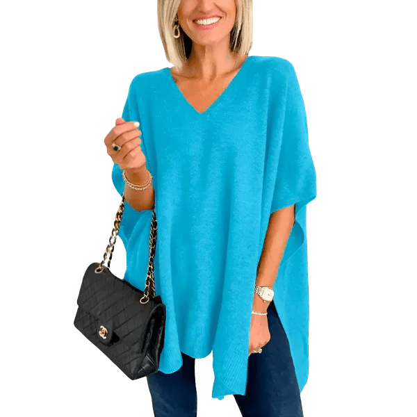 Slit V - Neck Half Sleeve Knit Top - minbolu