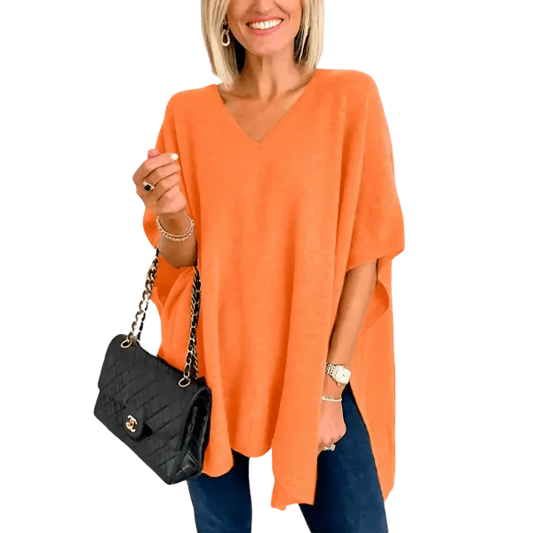 Slit V - Neck Half Sleeve Knit Top - minbolu