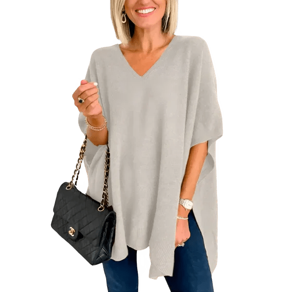 Slit V - Neck Half Sleeve Knit Top - minbolu