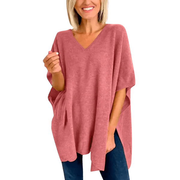 Slit V - Neck Half Sleeve Knit Top - minbolu