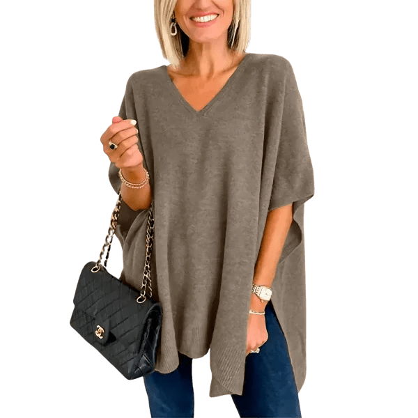 Slit V - Neck Half Sleeve Knit Top - minbolu
