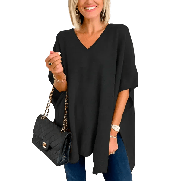 Slit V - Neck Half Sleeve Knit Top - minbolu