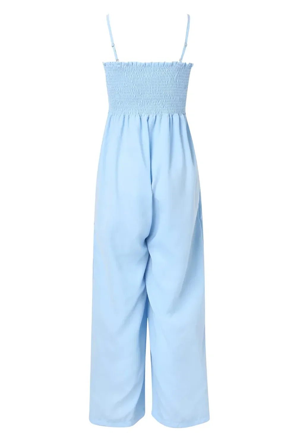 Smocked Spaghetti Strap Wide Leg Jumpsuit - minbolu