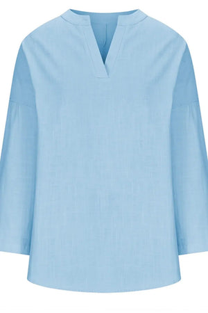 Solid Notched Long Sleeve Blouse – Lightweight and Polished - minbolu -