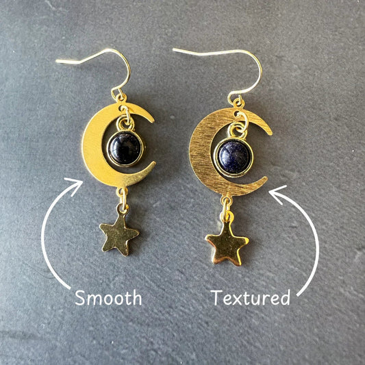 Starlit Crescent Earrings with Blue Sandstone - minbolu -
