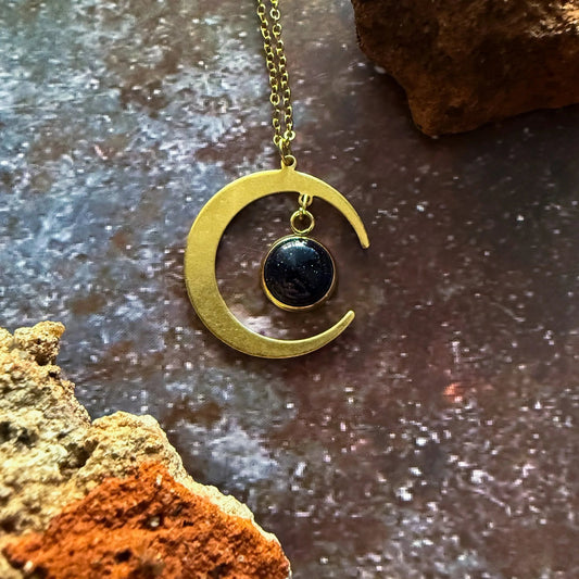 Starlit Crescent Necklace with Blue Sandstone | yugen Boho Moon Necklace - minbolu -