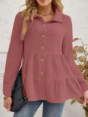 Striped Button-Down Tiered Shirt - minbolu -