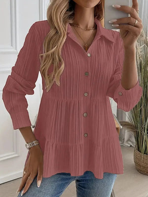 Striped Button-Down Tiered Shirt - minbolu -