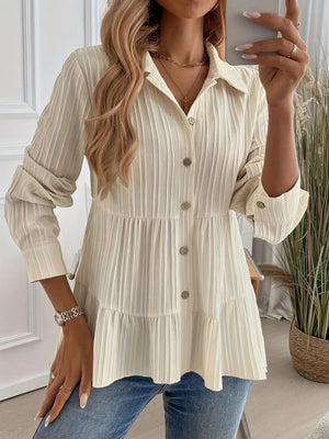 Striped Button-Down Tiered Shirt - minbolu -