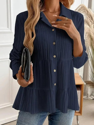 Striped Button-Down Tiered Shirt - minbolu -
