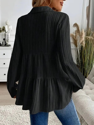 Striped Button-Down Tiered Shirt - minbolu -