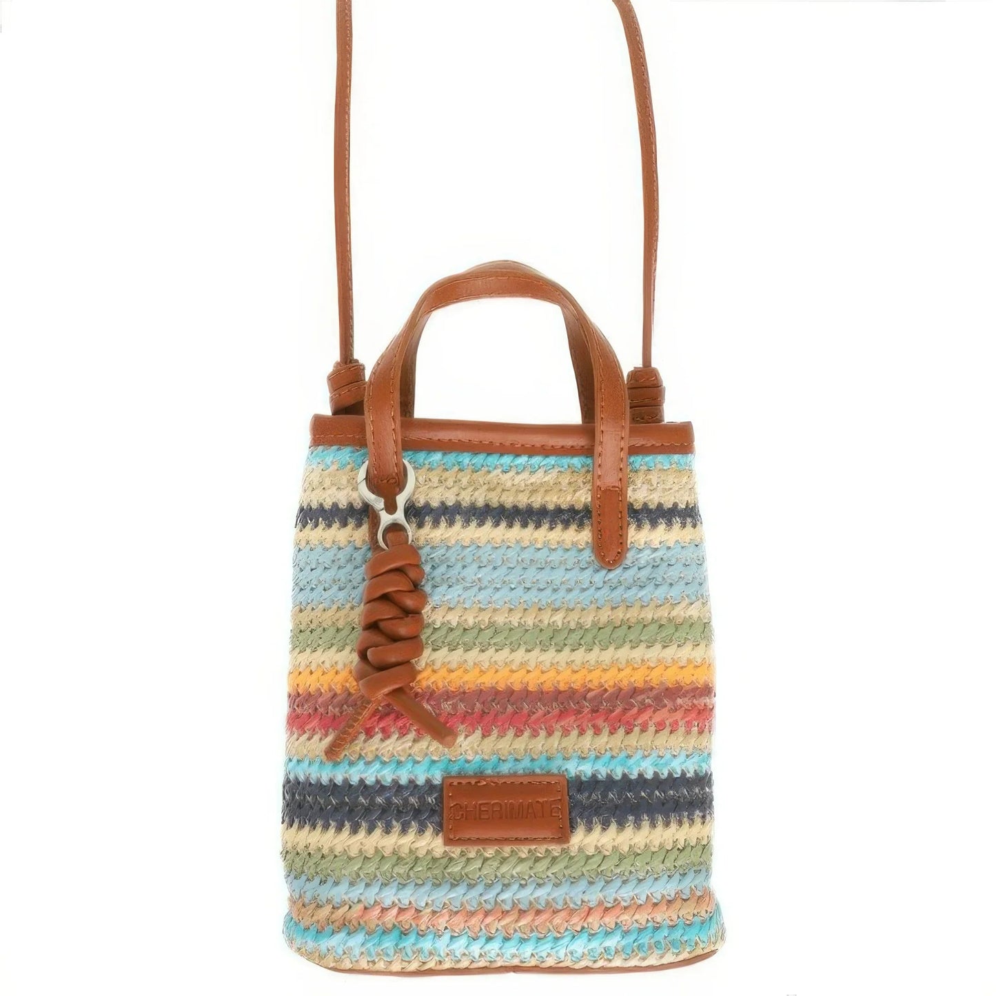 Striped Mini Crossbody Bag - Lightweight Woven Design - minbolu