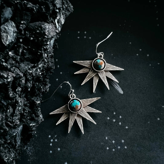 Sun Goddess Earrings with Copper Oyster Turquoise - minbolu -