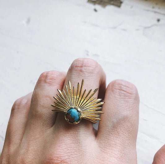 Sun Goddess Ring with Copper Oyster Turquoise - minbolu -