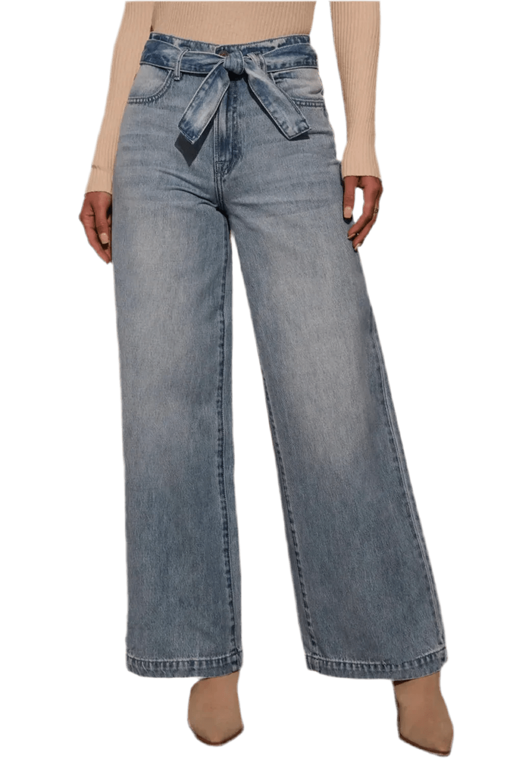 Tied Wide Leg Jeans with Pockets - minbolu