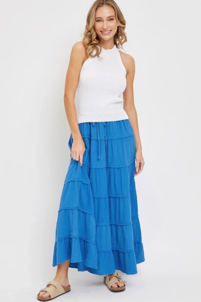 Cotton Gauze Tiered Maxi Skirt - minbolu -