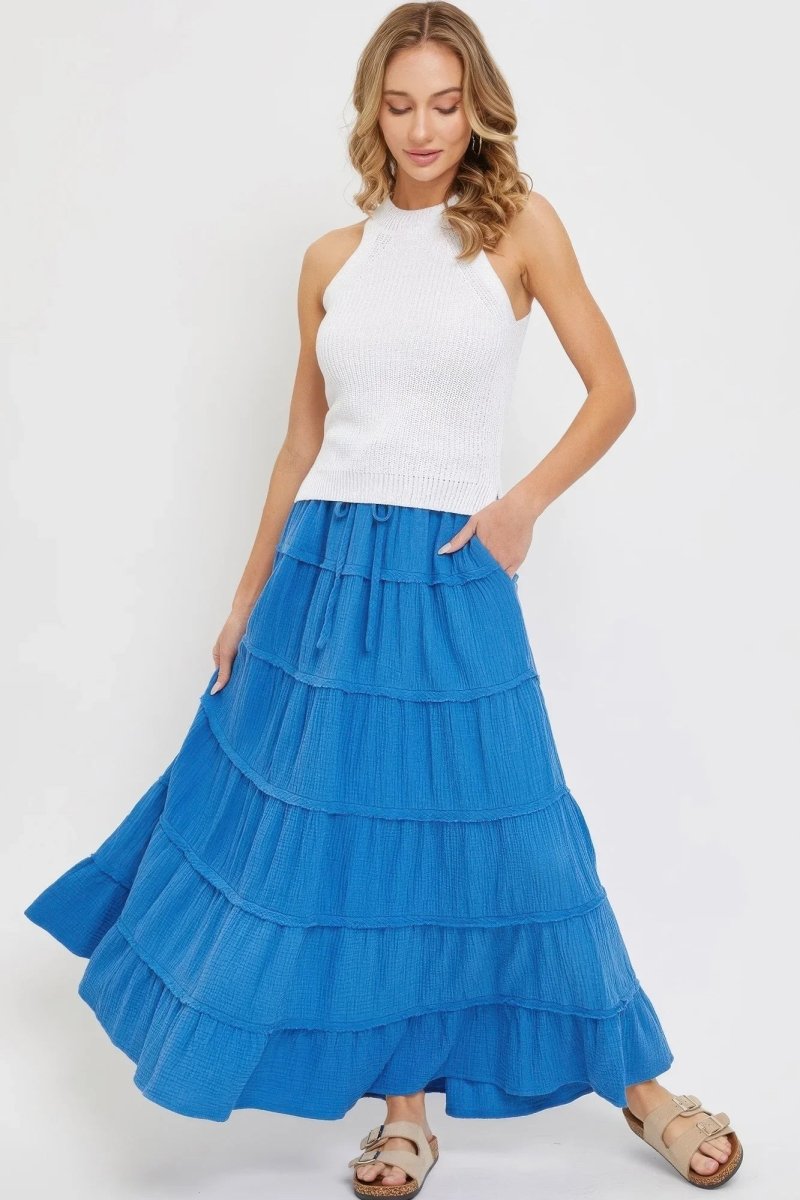 Cotton Gauze Tiered Maxi Skirt - minbolu -