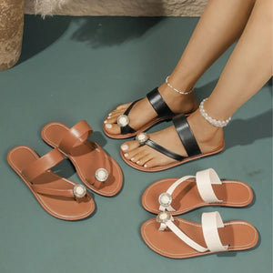 Toe Loop Flats Sandals - minbolu -