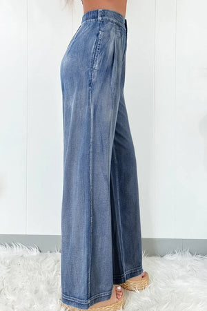 Trendy High Waist Wide Leg Jeans - minbolu -