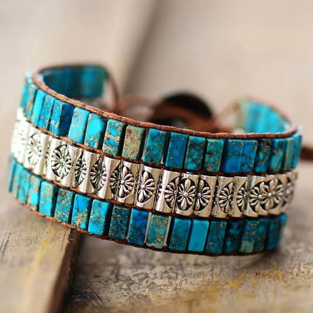 Triple Layer Natural Stone Layered Bracelet - Handmade Boho Jewelry - minbolu
