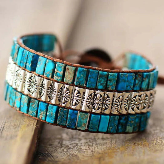 Triple Layer Natural Stone Layered Bracelet - Handmade Boho Jewelry - minbolu -