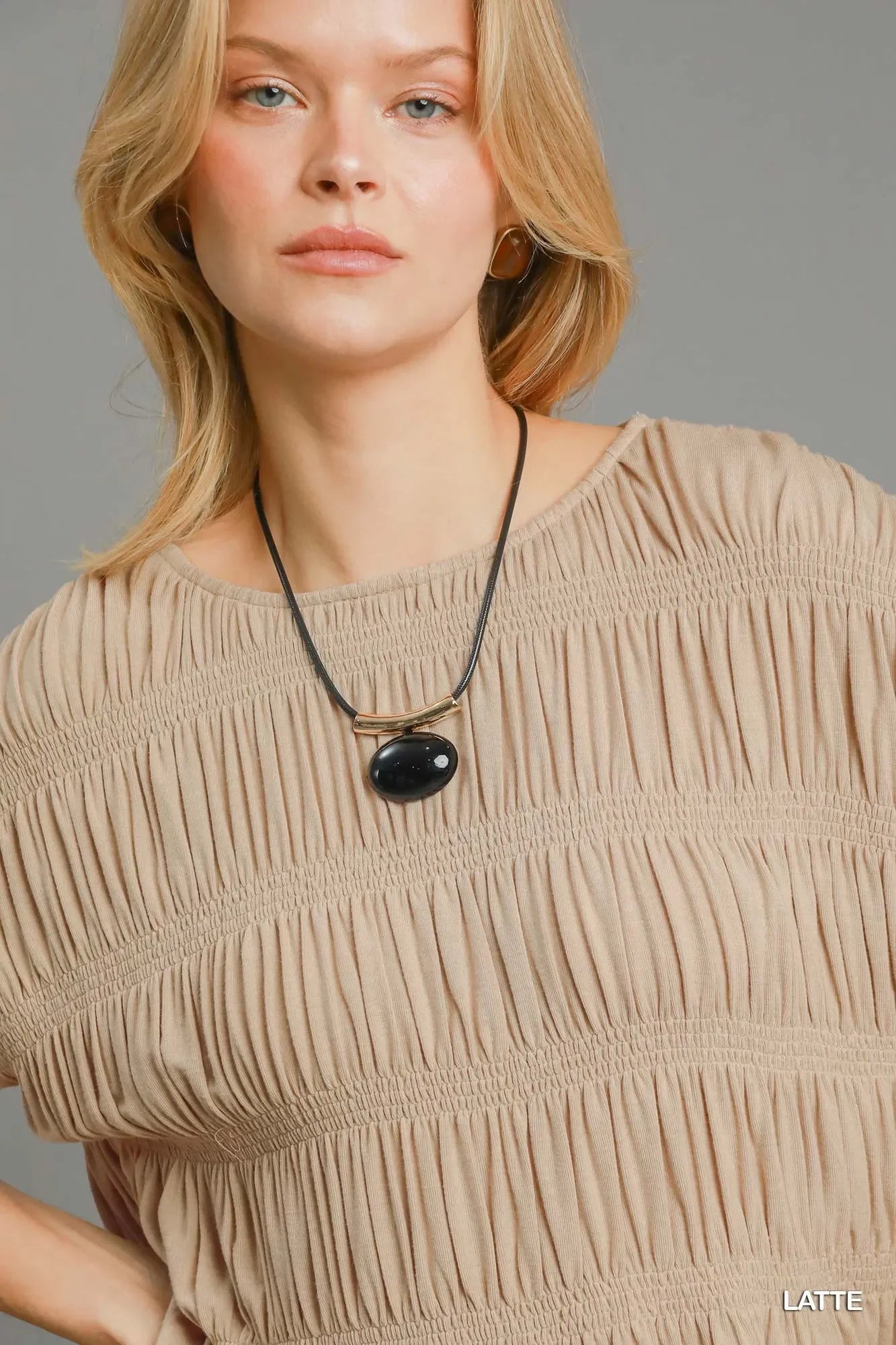 Umgee Short Sleeve Knit Smocked Top - minbolu -