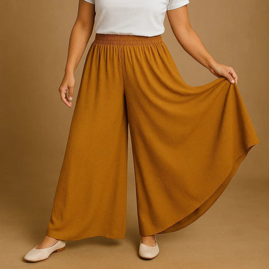 Washed Satin Wide Leg Pants - Elegant Camel Style - minbolu -