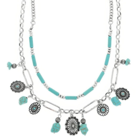 Western Theme Turquoise Necklace Set - minbolu -
