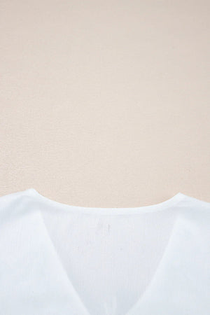 White Flower Lace-up V Neck Flowy Babydoll Blouse - minbolu -