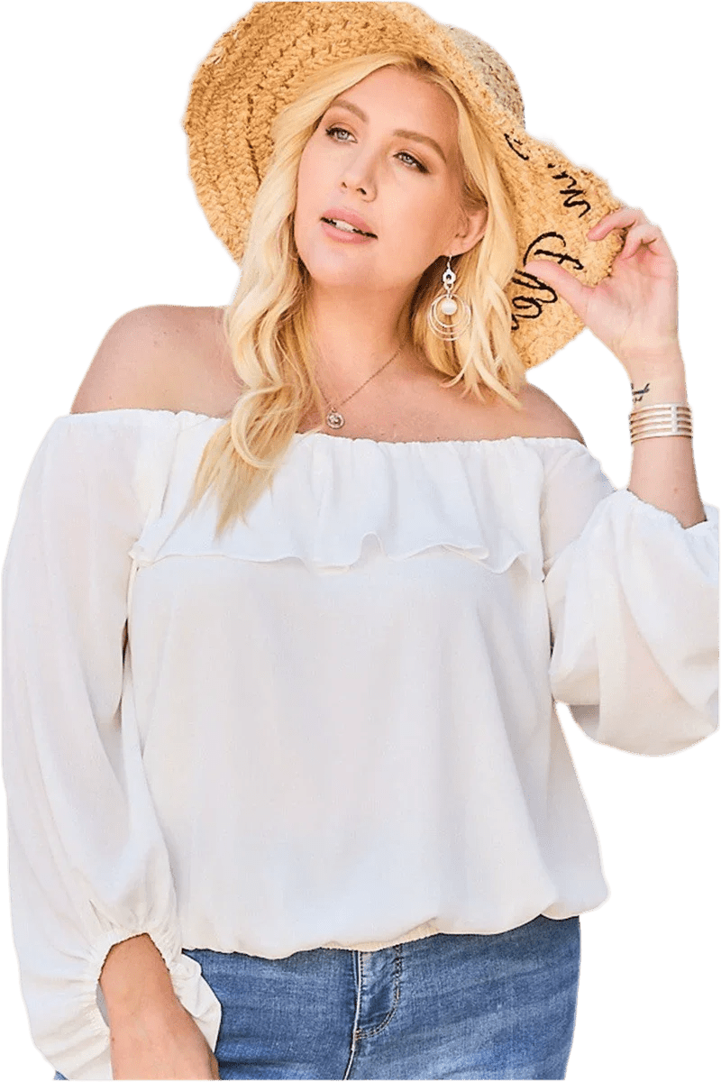 White Off Shoulder Ruffle Bubble Sleeve Top - minbolu