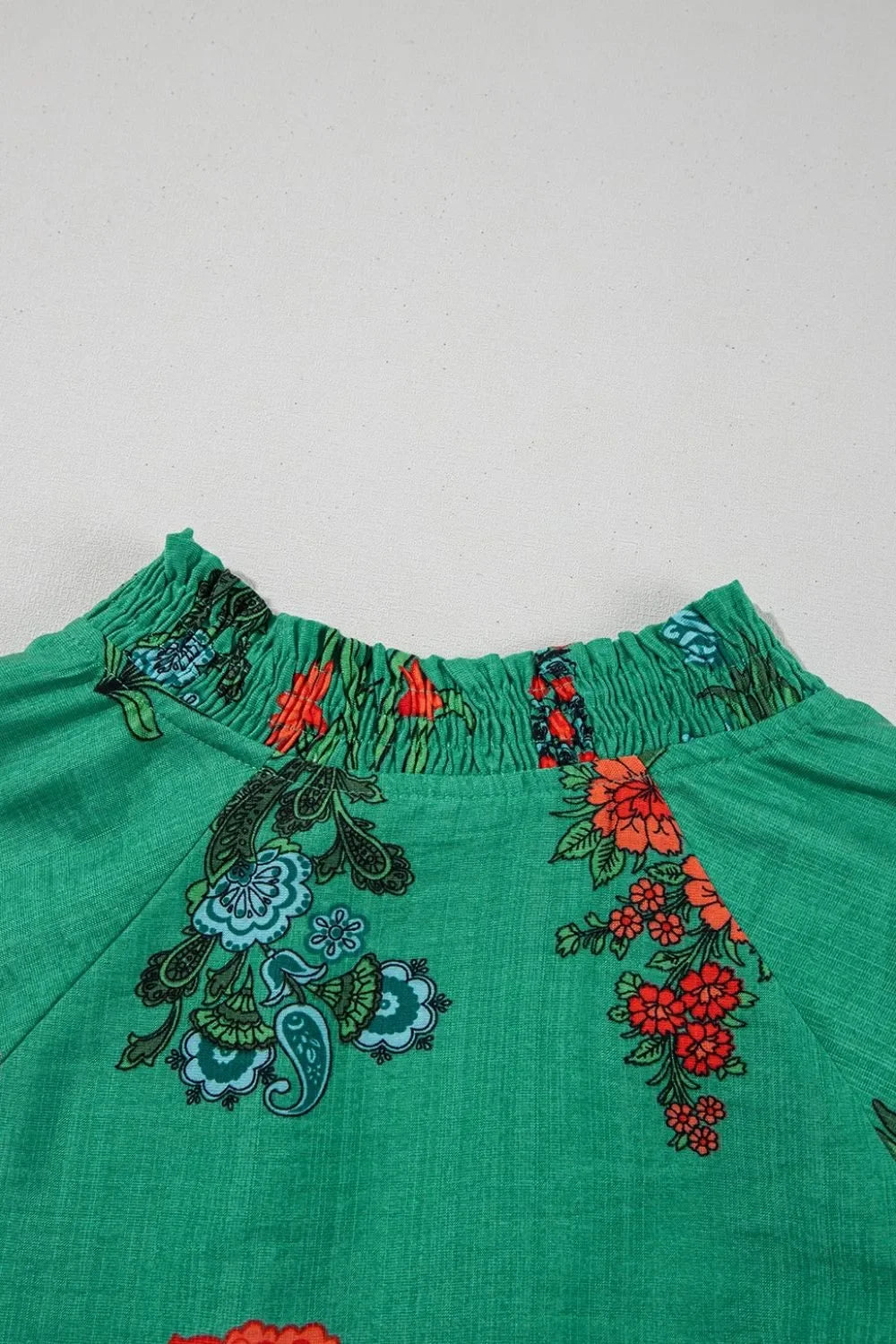 Floral Print Notched Short Sleeve Blouse - minbolu -