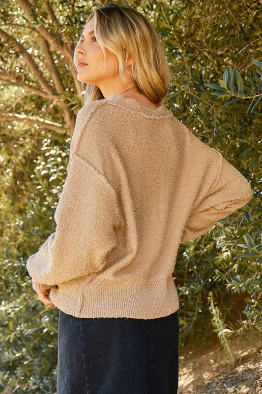 Comfy Button Down Popcorn Cardigan - minbolu -