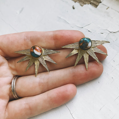 Sun Goddess Earrings with Copper Oyster Turquoise - minbolu -