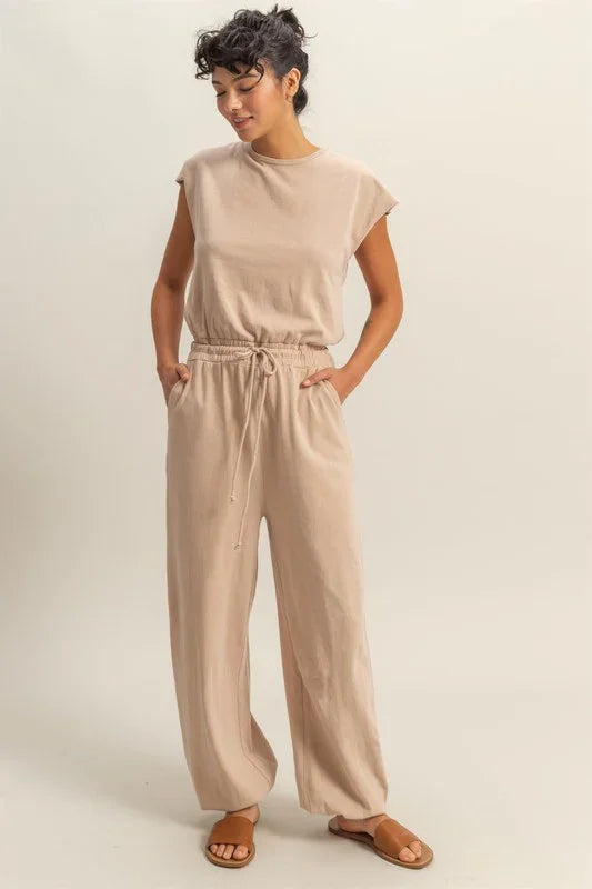Stylish Back Keyhole Drawstring Jumpsuit - Shop Now! - minbolu -