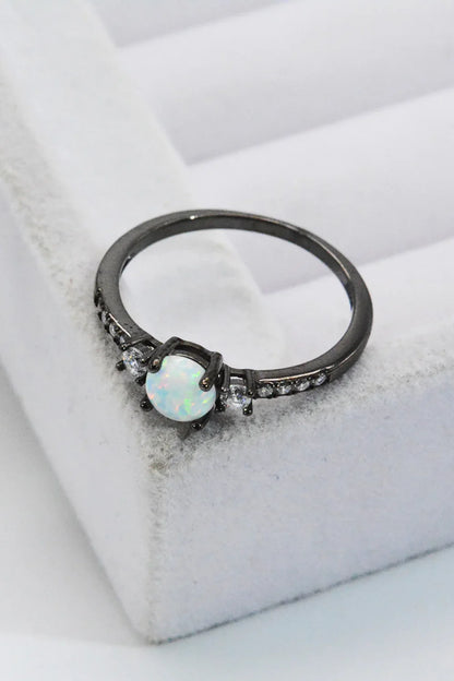 Round Opal Sterling Silver Ring - Stylish Minimalist Design - minbolu -