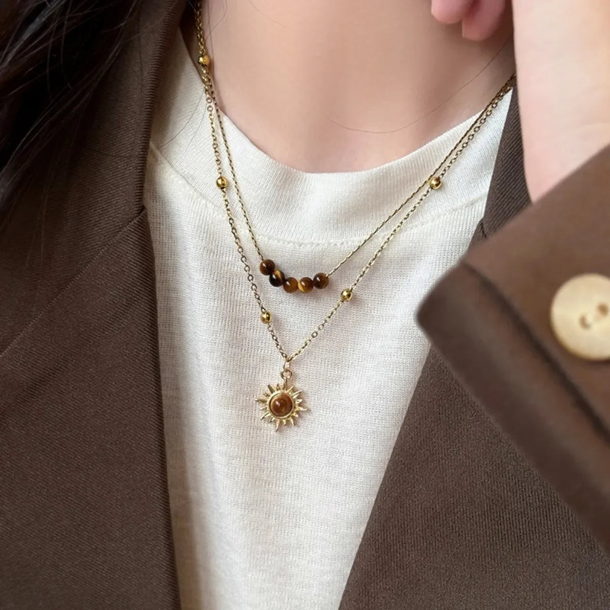 Tiger's Eye Copper Double Layered Necklace - minbolu -