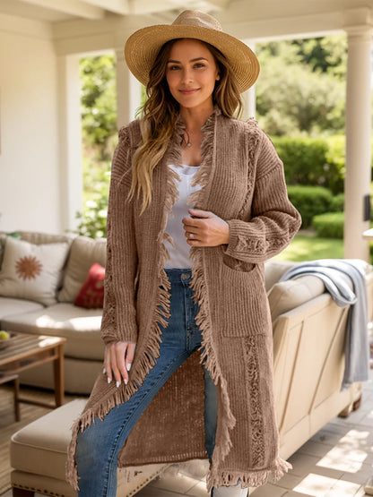 Fringe Open Front Cardigan - minbolu -